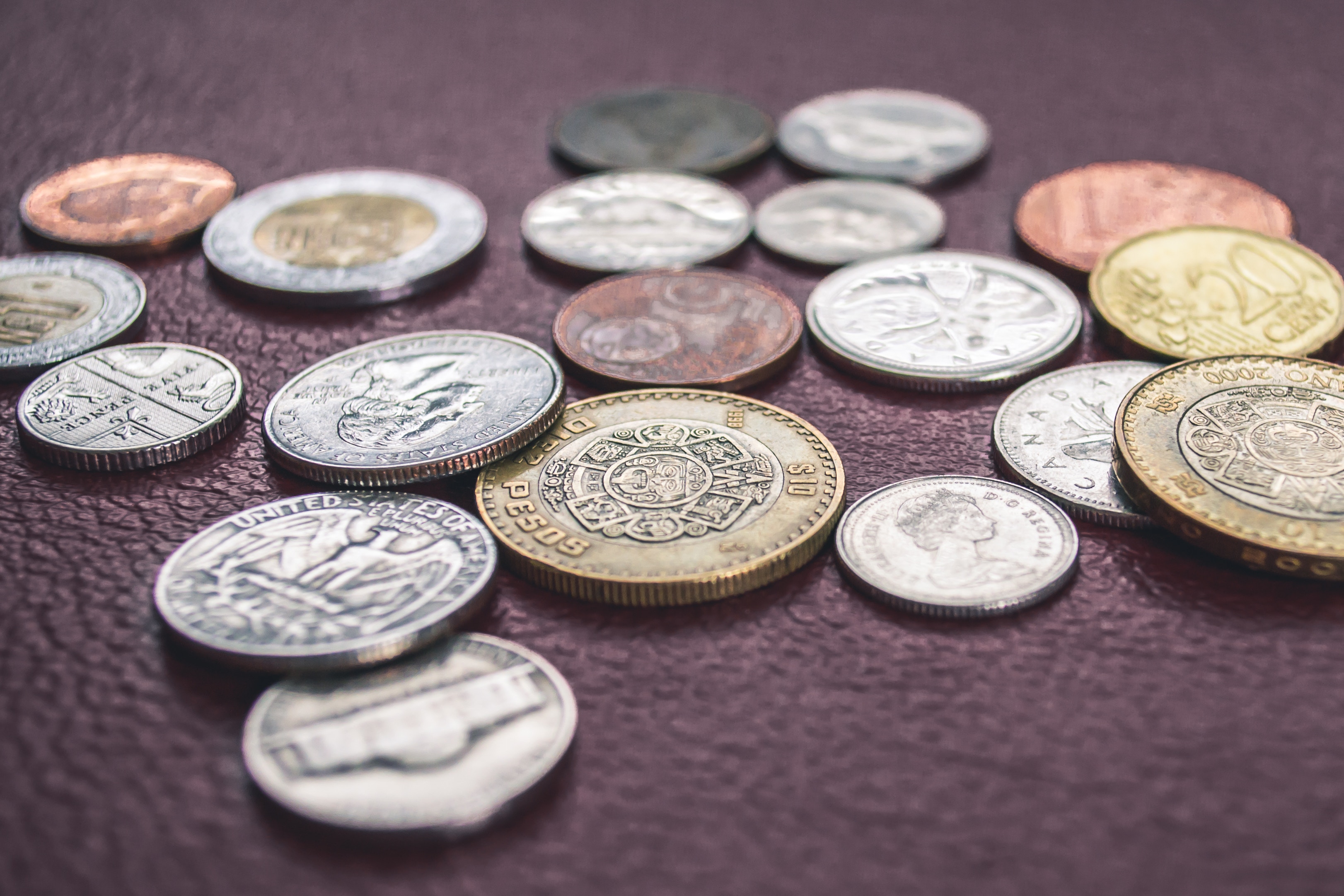 A close-up of an assortment of coins